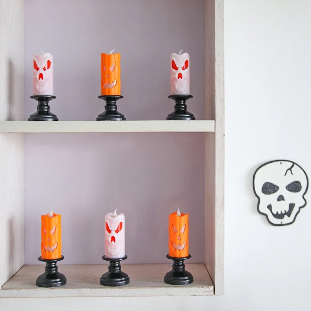 Halloween Pumpkin Skull Candle Desk Table  Lamp Candle Light Prop Candlestick Ornament Happy Halloween Party Decor