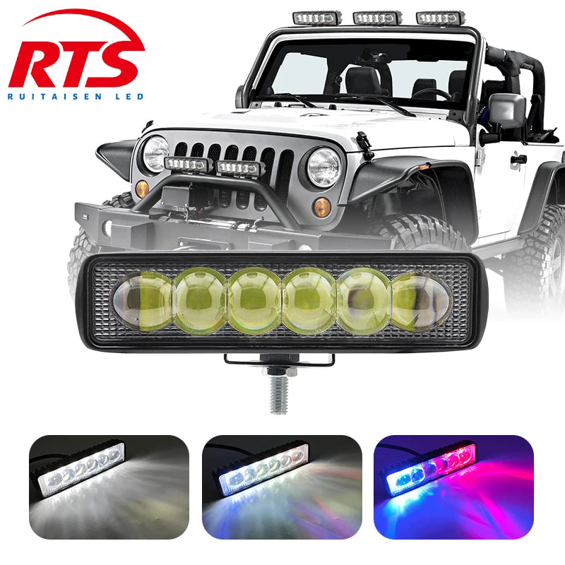 RTS LED Lights for Car Vehicles Spot White Red Blue Motorcycle LED Work Light Bar for Off-road SUV 4x4 4WD Jeep Pickup Truck