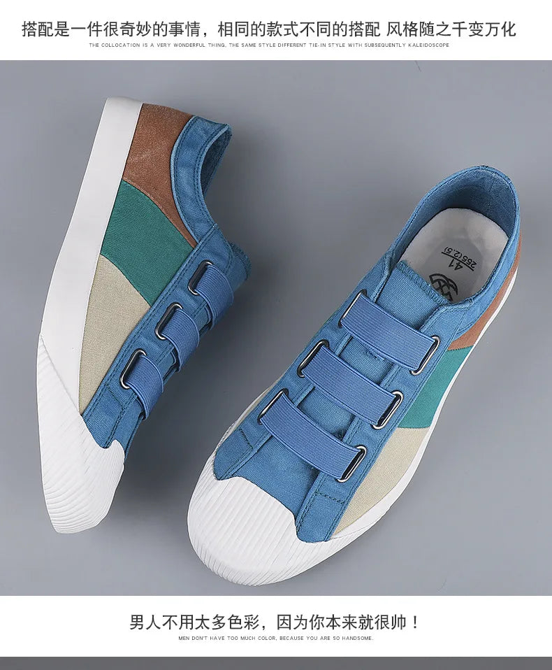 Men's Shoes Color Matching Recreational Shoe Breathable Canvas Shoes Spring Flat Shoes Soft Bottom Vulcanized  Shoes Big Yards