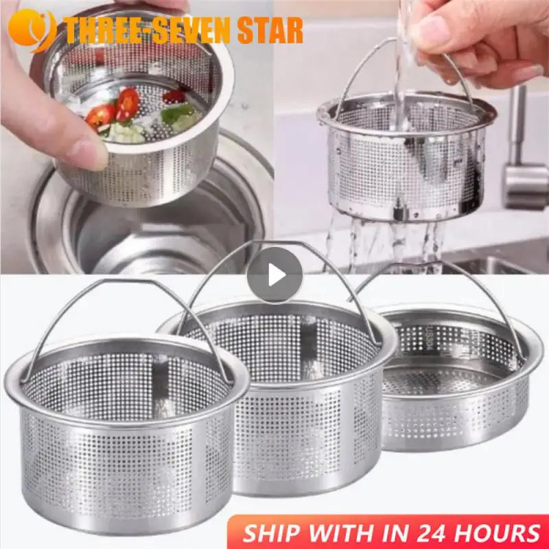 304 Stainless Steel Kitchen Sink Strainer Plug Dense Hole Water Basin Sink Drain Filter Basket With Handle Draine Accessories