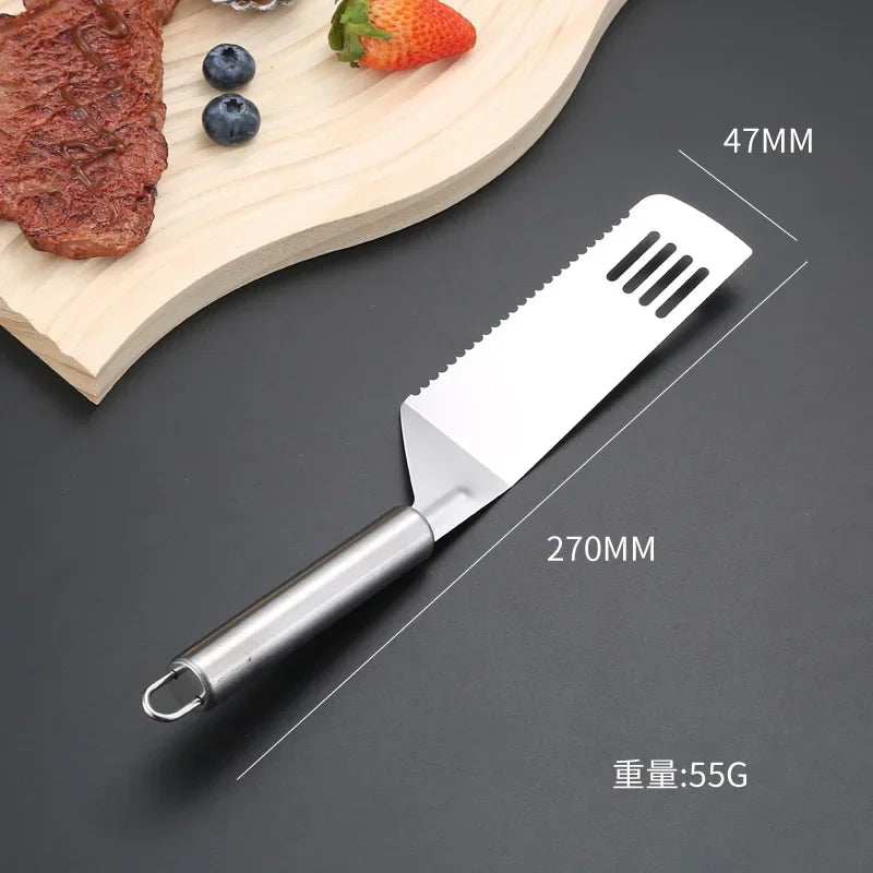 Stainless Steel Slotted Spatula Fish Flat Fish Steak Slice Frying Spatula Fish Turner Shovel Kitchen Supplies Cookware Cooking