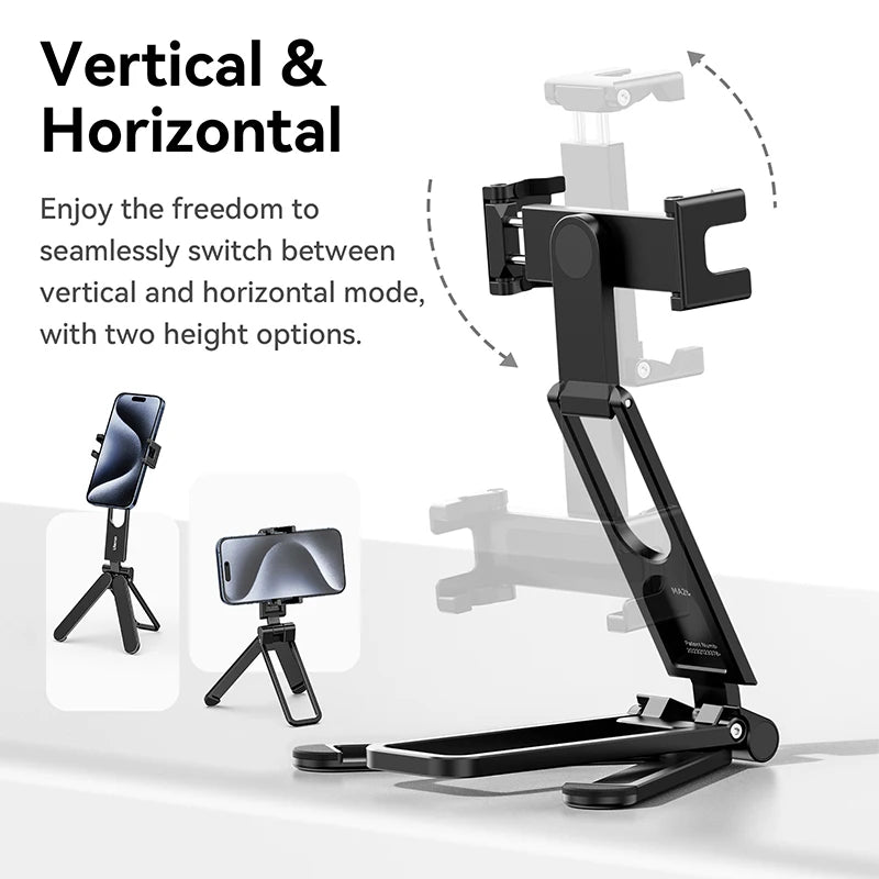 ULANZI MA26 Foldable Phone Tripod -Pocket Cell Phone Vlog Video Tripod Aluminium Desk Stand 2 Cold Shoe Selfie Stick for iPhone