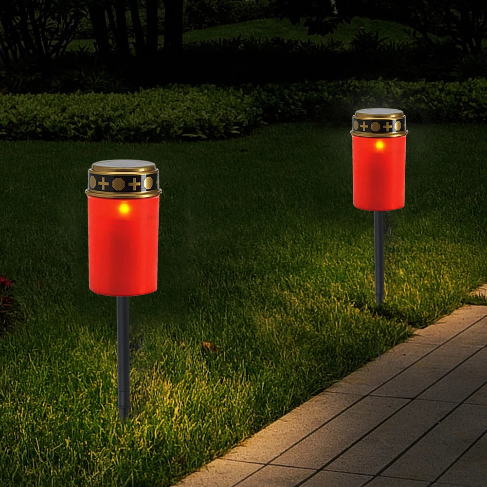 Grave Candle For Cemetery Waterproof Solar Electronic LED Candle Light Flameless Tea Light Outdoor Solar Lawn Lamps