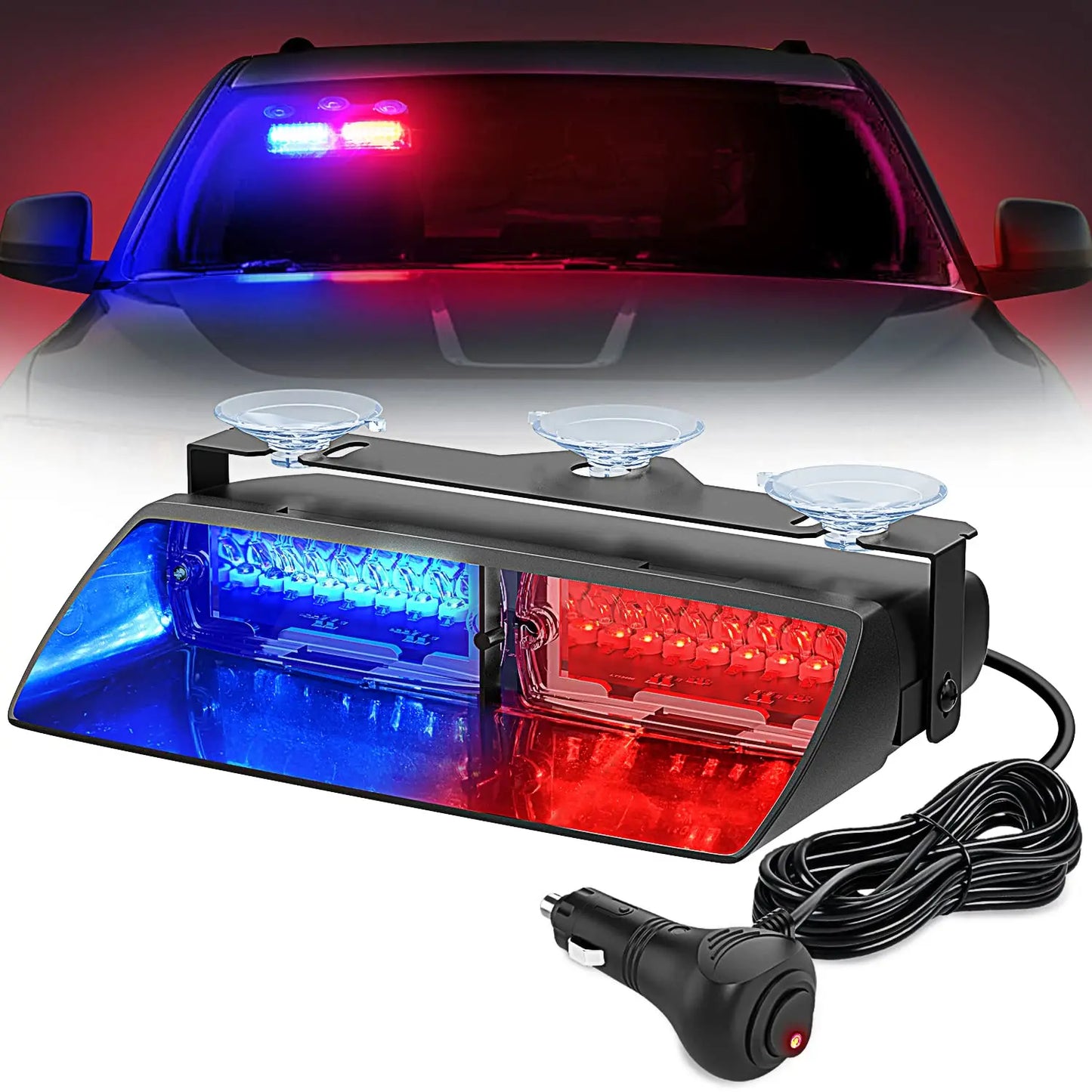 16LED Car LED Strobe Lamp 18 Model Police Lights Red/Blue Signal Lamp Flash Dash Emergency Flashing Windshield Warning Light 12V