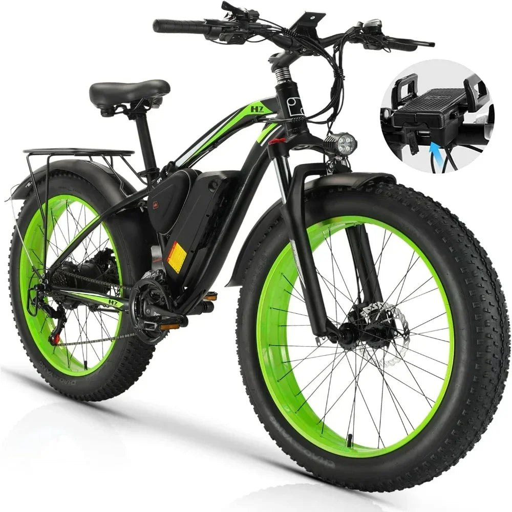 PHILODO for Adults Fat Tire Ebike 26  1000W Electric Mountain Bike 48V/17.5Ah Removable Battery 31MPH Electric Bicycles 21-Speed