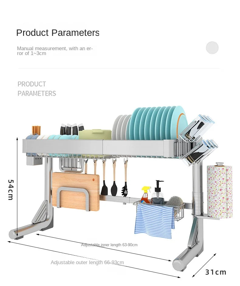 Stainless Steel Kitchen Sink Bowl Rack Countertop Dish Spatula Cutting Board Drain Rack Cutlery Kitchen Supplies Organizer Rack