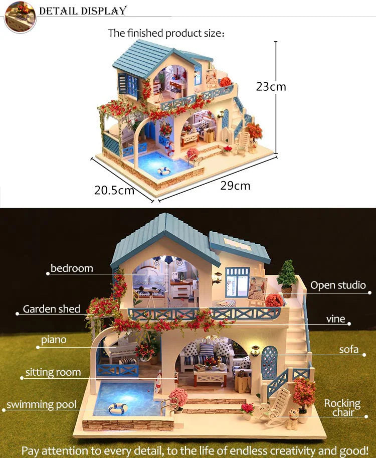 DIY Dollhouse Wooden doll Houses Miniature Doll House Furniture Kit Casa Music Led Toys for Children Birthday Gift