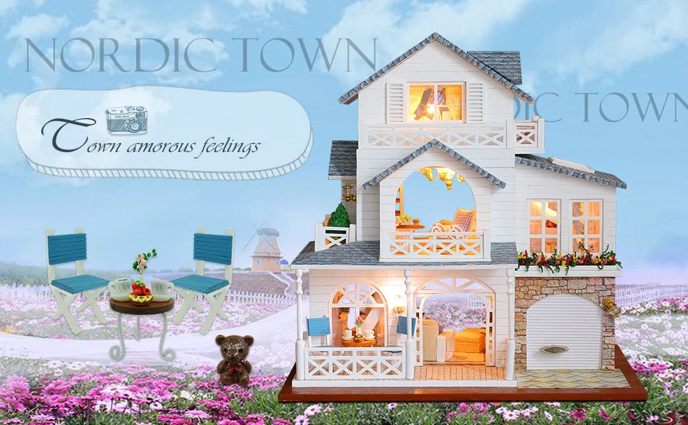 DIY Dollhouse Wooden doll Houses Miniature Doll House Furniture Kit Casa Music Led Toys for Children Birthday Gift