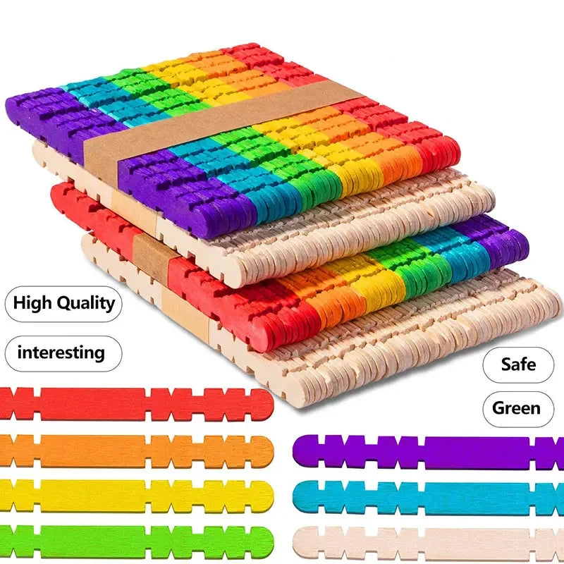 50Pcs Wooden Popsicle Sticks Natural Wood Ice Cream Sticks Creative Kids Puzzle DIY Hand Crafts Art Ice Cream Lolly Cake Tools