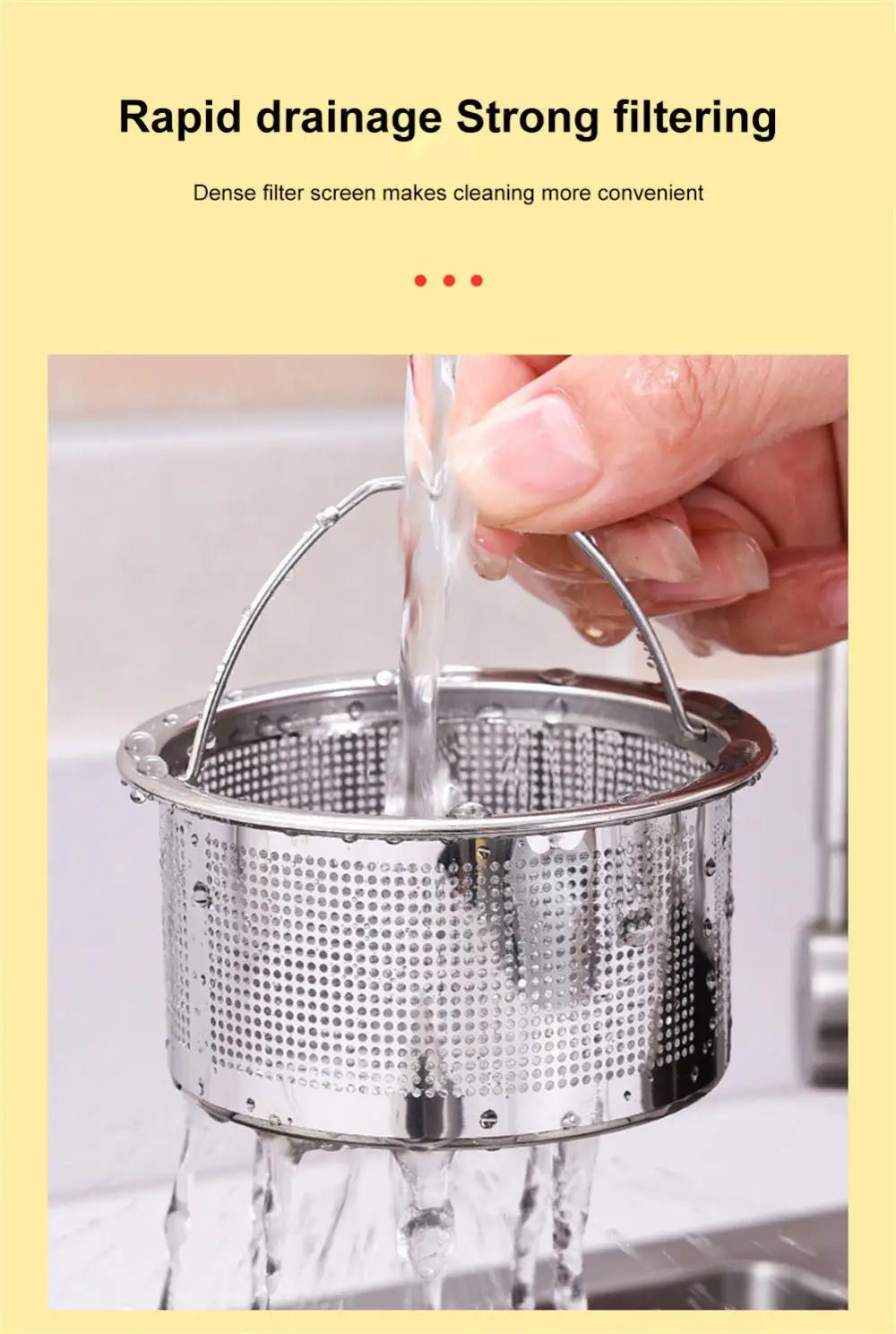 304 Stainless Steel Kitchen Sink Strainer Plug Dense Hole Water Basin Sink Drain Filter Basket With Handle Draine Accessories