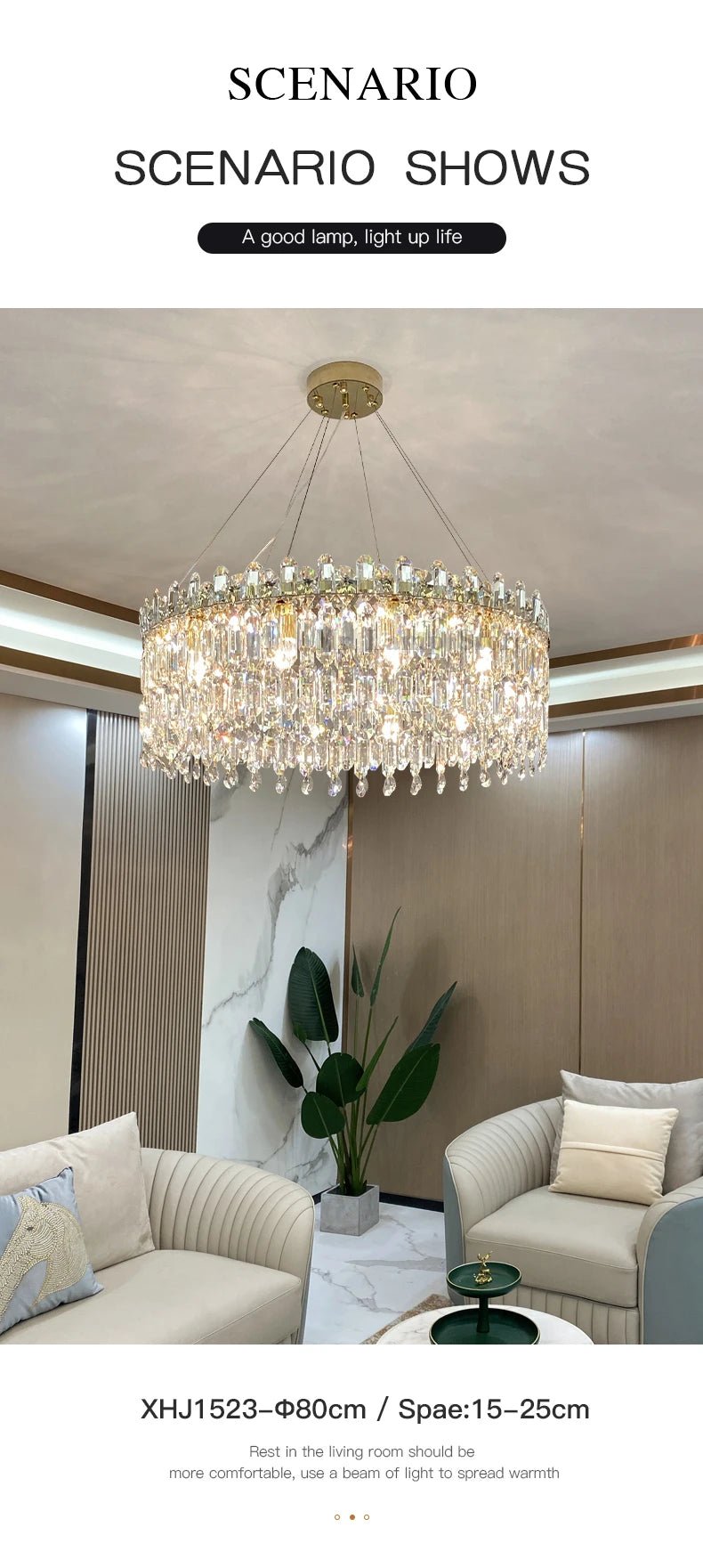 Light Luxury Crystal Pendant Gorgeous Chandelier Living Room Kitchen Light Creative Simple Luxury Atmospheric Led Decorative