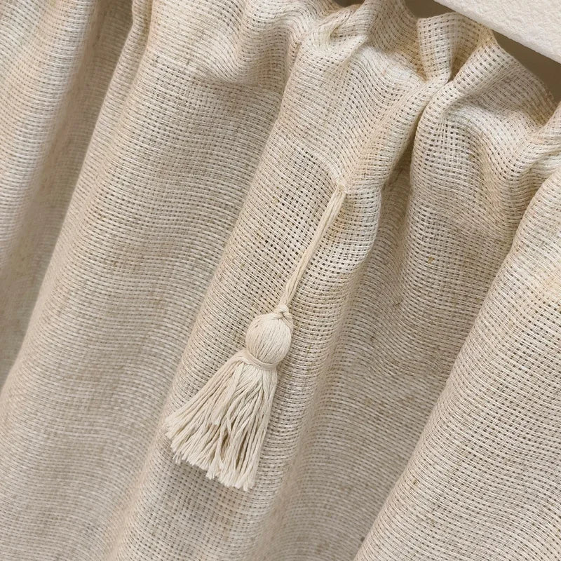 Kitchen Curtains Handmade Cotton Linen Short Curtain Tassels Window Valance Cafe Curtain Tiers for Farmhouse Bedroom Rod Pockets