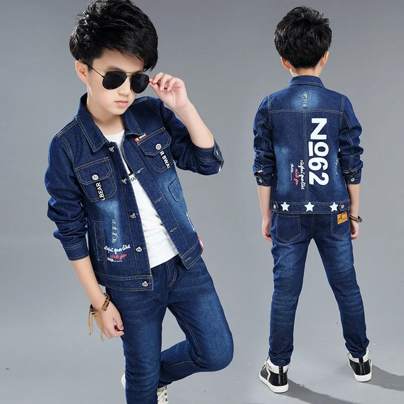 Boys Spring and Autumn Children's Two Piece Set for Kids Clothing Boys Denim Set