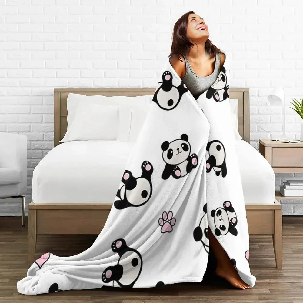 Panda Cute Animal Blankets Soft Warm Flannel Throw Blanket Bedspread for Bed Livingroom Picnic Travel Home Sofa