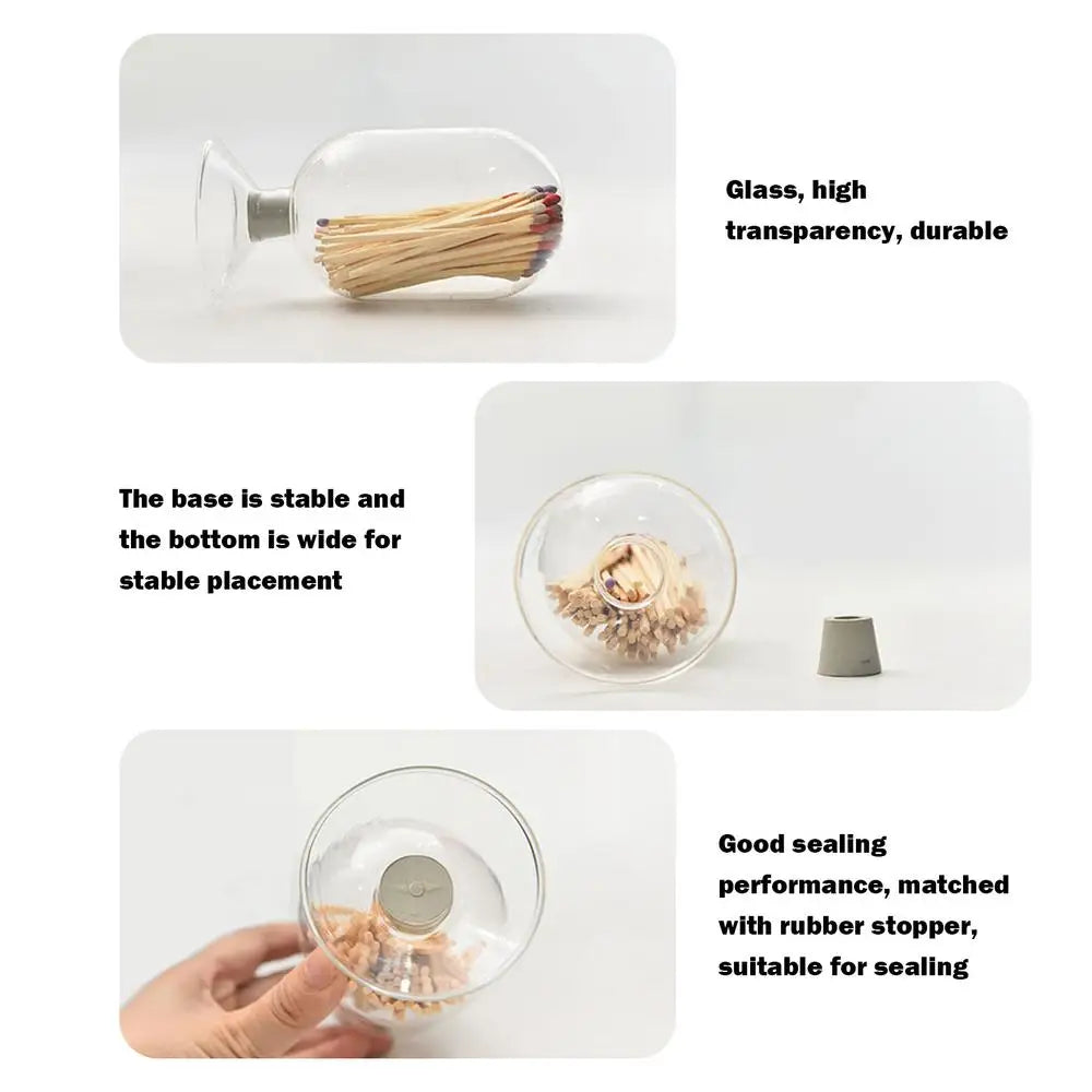 Glass Bottle Clear Glass Jar Match Cloche Bottle Match Strike Jar Match Storage Containers Matches Holder Display Dome Lab