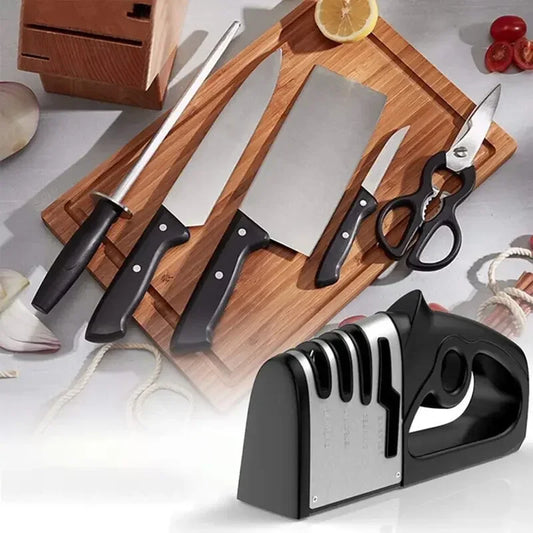 Knife Sharpener Handheld Multi-function 4 Stages Type Quick Sharpening Tool with Non-slip Base Kitchen Knives Accessories Gadget