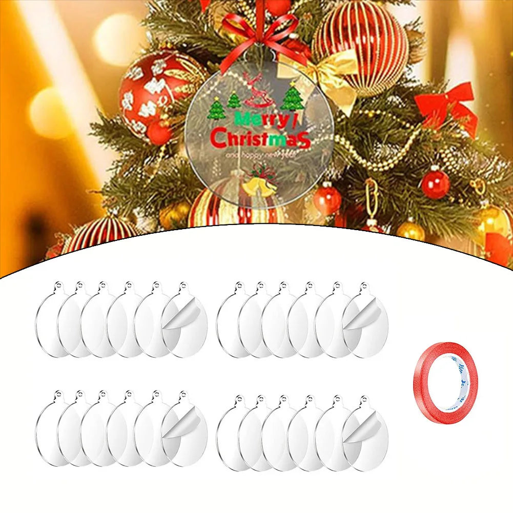 24pcs 7.5cm Christmas Tree Ornament New Year DIY Acrylic Circles Discs Clear Christmas Decorations DIY Xmas Craft Hanging Dec