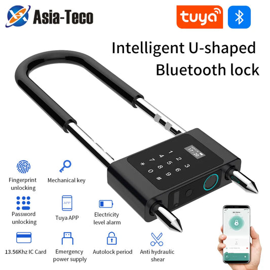 Tuya App Control Fingerprint Smart Lock High Secure Door U-Shaped Lock Bluetooth IC Card Electronic Digit Lock Office Anti Theft