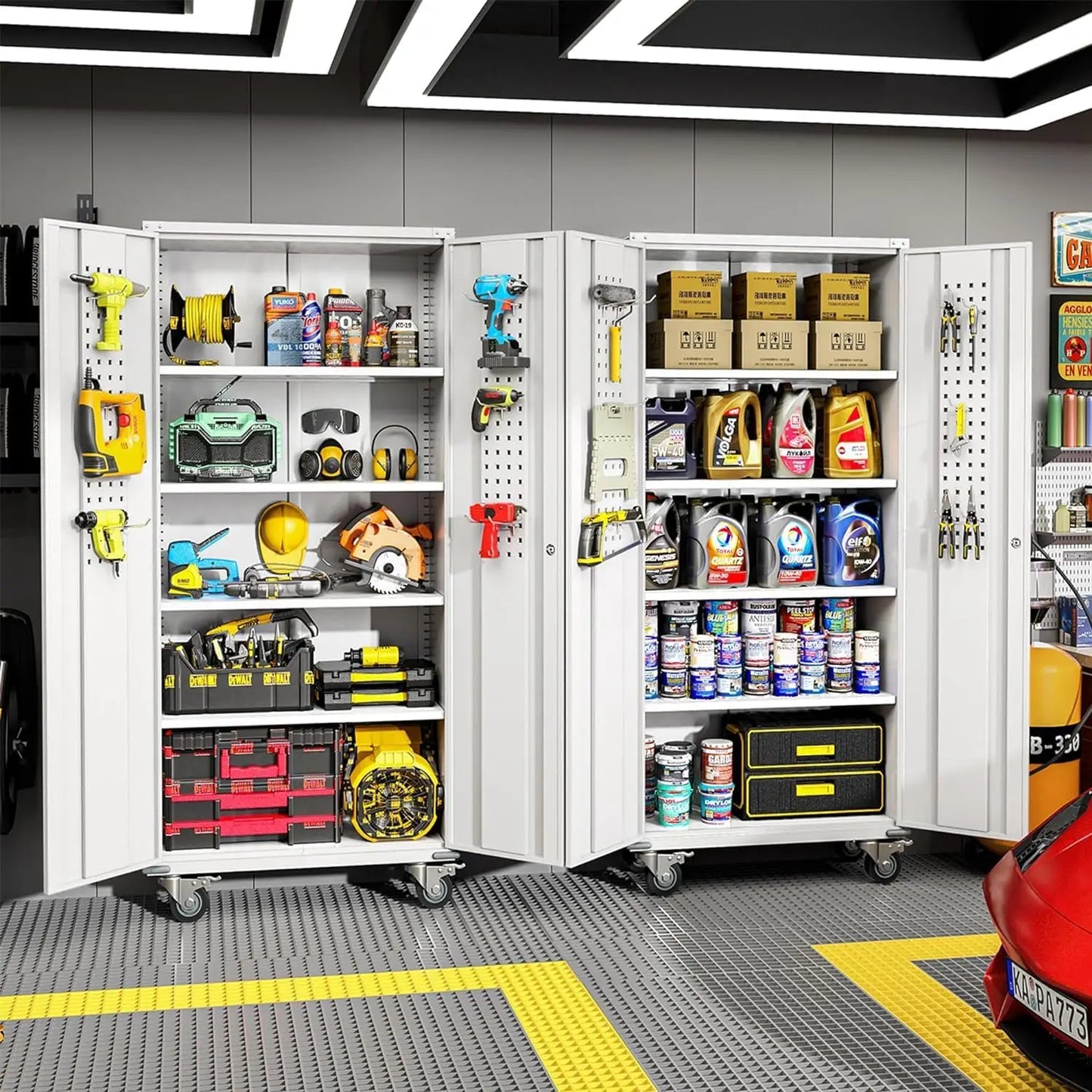 Garage Storage Cabinets with Lock, 72" H Metal Storage Cabinet with Doors and Adjustable Shelves