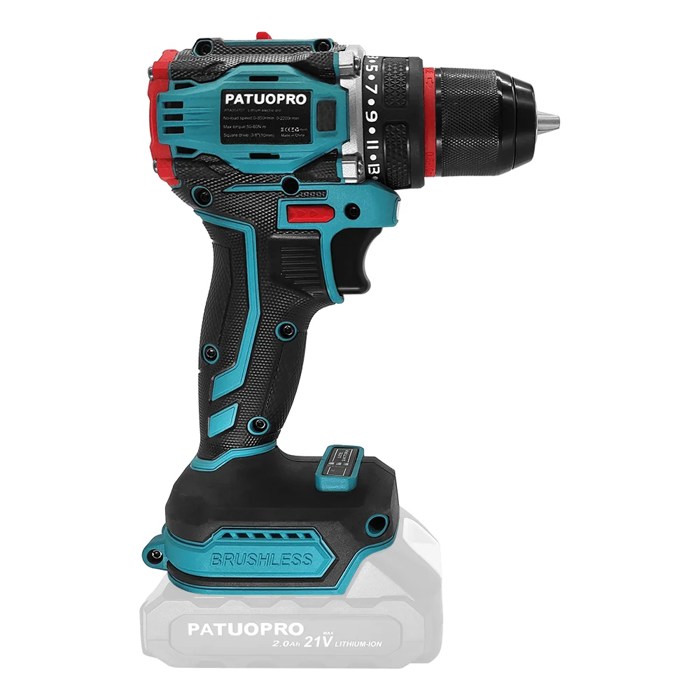 PATUOPRO 21V Wireless Brushless Electric Drill 50-80Nm Torque Power Tools Handheld Drill For Makita 18V Battery(No Battery)