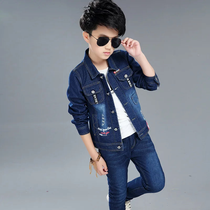 Boys Spring and Autumn Children's Two Piece Set for Kids Clothing Boys Denim Set