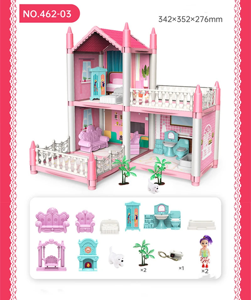 Children Montessori House 3d Assembled Lighting Diy Manual Doll House Villa Set Princess Castle Girl's Puzzle Toy Birthday Gift