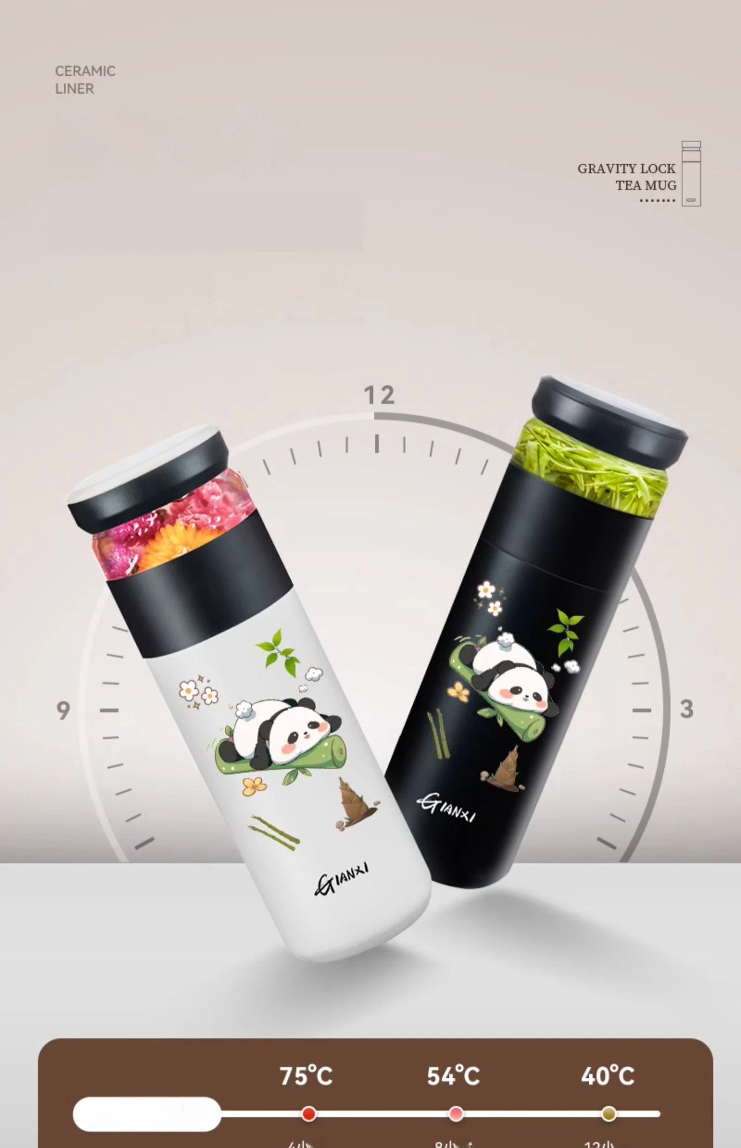 GIANXI 480ML Stainless steel Thermo Bottle Home And Kitchen Water Bottle Drinkware Portable Panda Pattern Coffee Cup With Filter