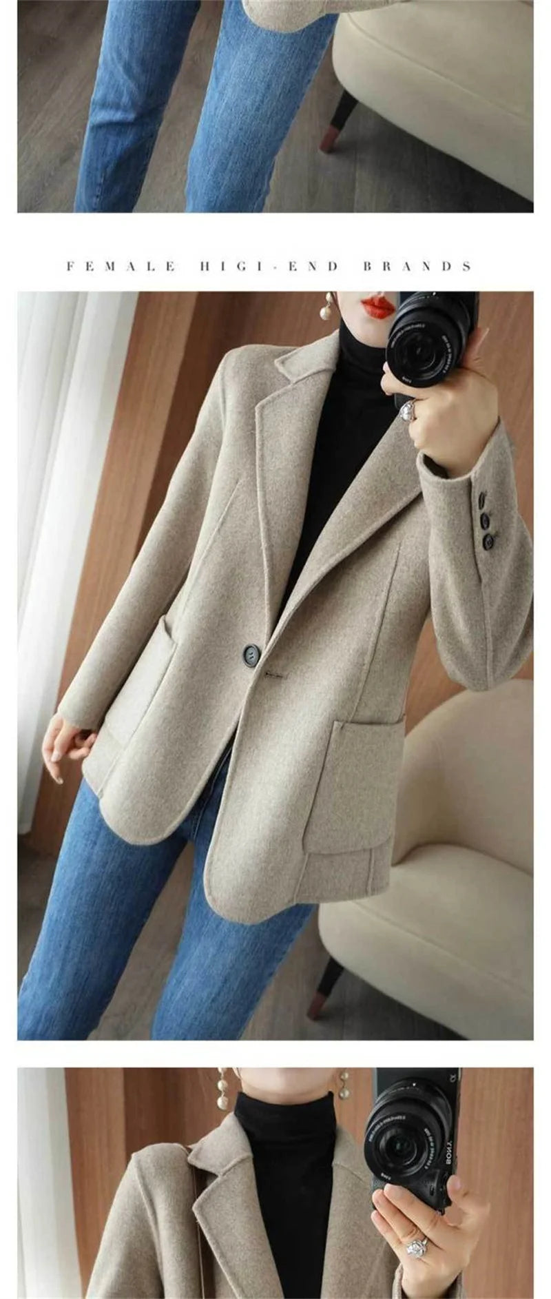 2024 Women Woolen Blazer Jacket Female Lining Autumn Suit Coat Femme Autumn And Winter Thickening Wool Blazer Coats Large Size