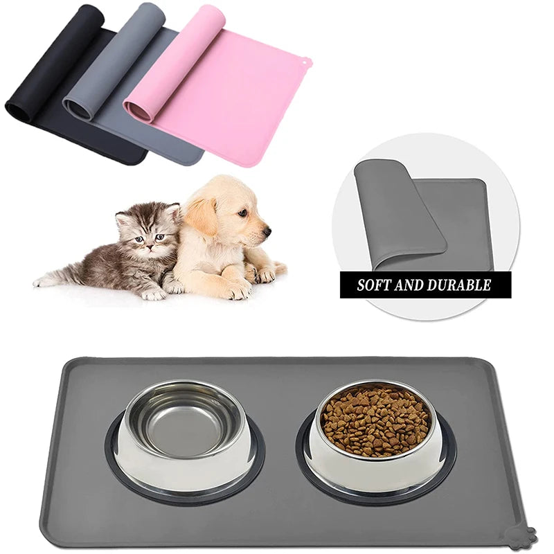 Silicone Dog Mat Non-Stick Pet Fountain Tray Cat Bowl Mat  Waterproof Food Pad Pet Feeding Drinking Pads Easy Washing Placemat