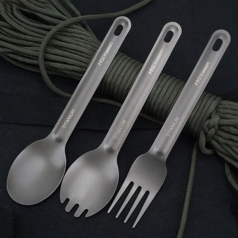 Titanium Tableware Outdoor Camping Portable Picnic Titanium Spoon Cookware Titanium Alloy Fork Ultralight Pure Titanium Spork