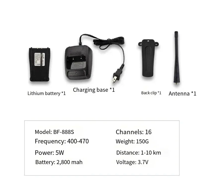 5-10km Talkie Long Range Two-way Radio ultra-long standby time Waterproof Walkie BF-888S UHF 400-470MHz 16CH VOX with Cha