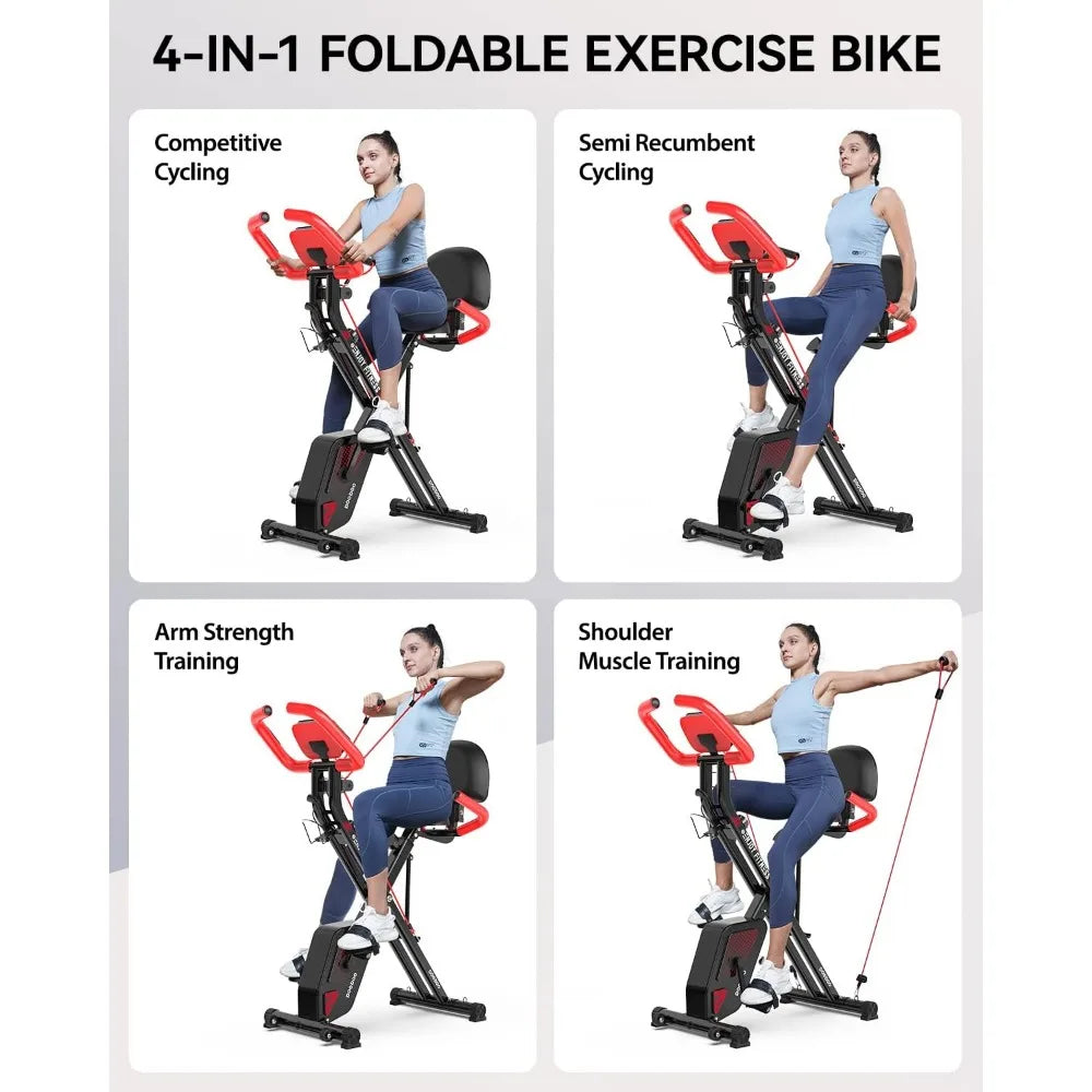 Folding Fitness Gym Machine, Upright Indoor Bike, Magnetic X-Bike with 8 levels of adjustable resistance