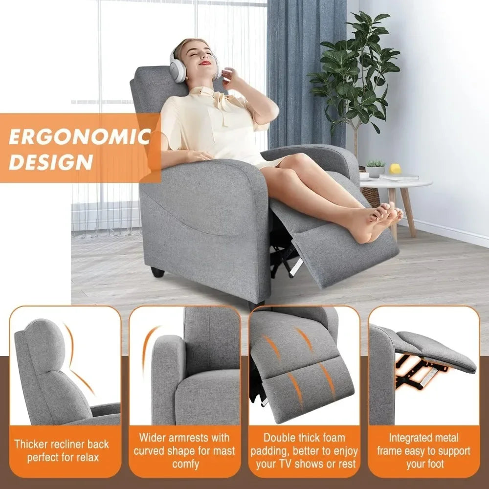 Recliner Chair for Adults Living Room Chair Massage Fabric Small Recliner Sofa Home Theater Seating With Lumbar Support Chairs