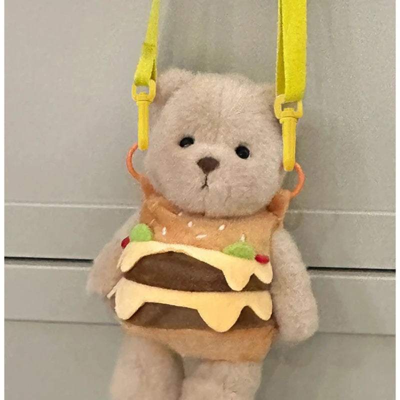 Cute Bear Crossbody Bags for Girls Soft Plush Doll Bear Shoulder Bags Lovely Girls Mini Bags Baby Infant Hamburger Toys Gifts