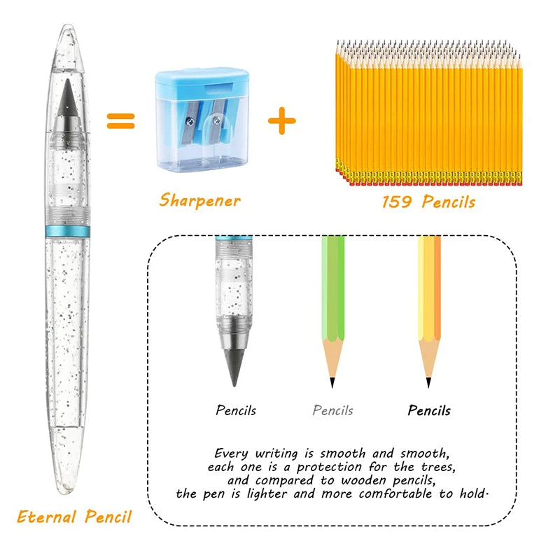 60pcs Durable Unlimited Writing Inkless Pen HB Forever Pencil Acrylic Pen No Dirty Erasable Drawing Office School Stationary