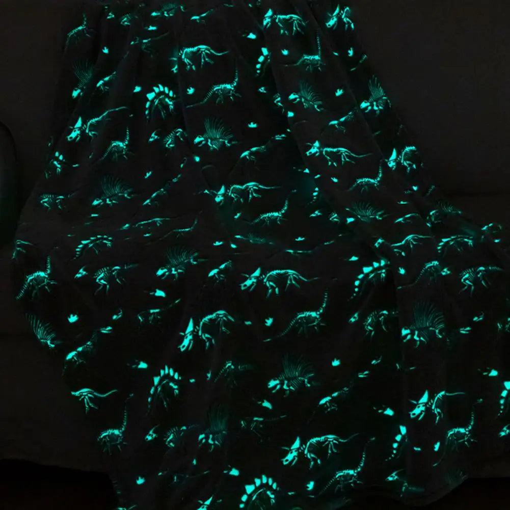 Glowing Dinosaur Blanket Glow in Dark Dinosaur Throw Blanket for Children's Bedroom Sofa Travel Lightweight Plush Cozy for Fun