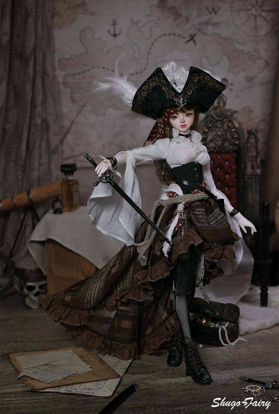 ShugaFairy Lynn Bjd Doll 1/4 Bariy Body  Middle Ages Sea Warrior Pirate Captain Moveable Joints Full Set FashionDoll