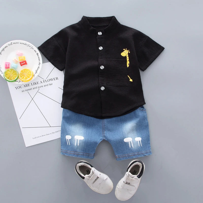 Summer New Boys Clothes Cartoon Cotton Short Sleeve Shirt+Shorts  2 Piece Children Set Clothing 1-4 Years