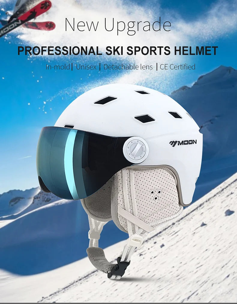 MOON Snow Visor Integrated Forming Safety Protective Equipment with Glasses, Skiing Helmet, Outdoor Sports, Winter