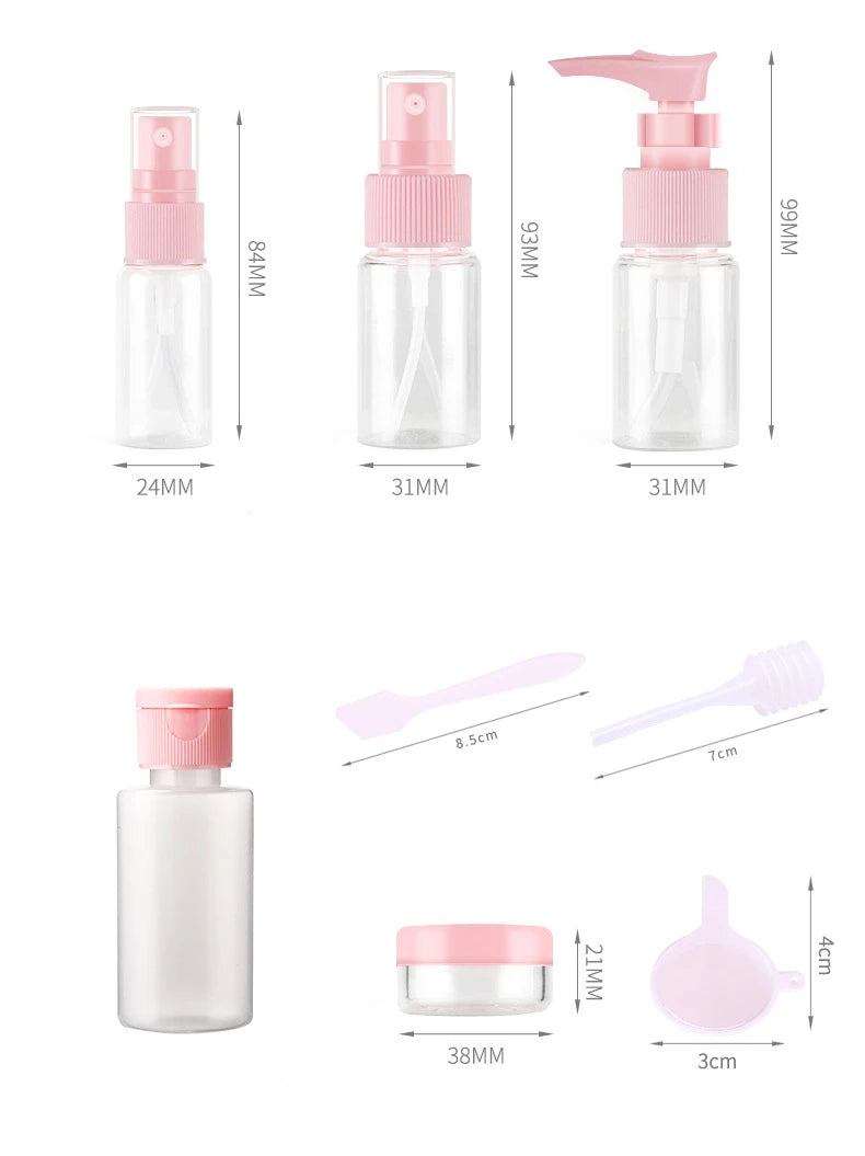 11pcs Travel Refill Bottles Portable Tool Empty Liquid Container Refill Spray Lotion Shampoo Shower Gel Tube Bottling Cosmetic