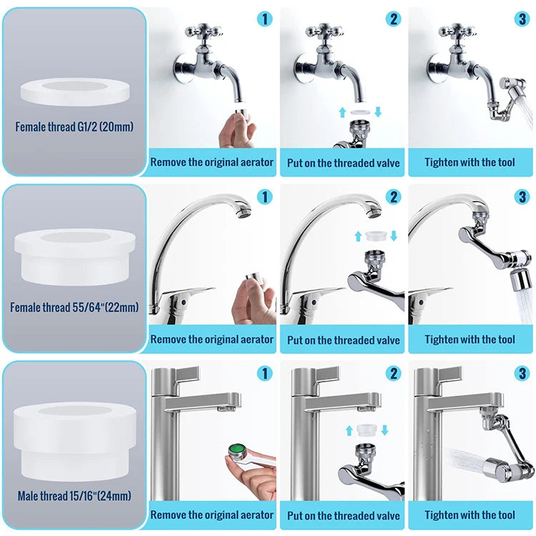 1080° Rotation Filter Faucet Aerator Copper Tap Saving Water Nozzle Kitchen Universal Faucet Bubbler Anti Splash Head Extender