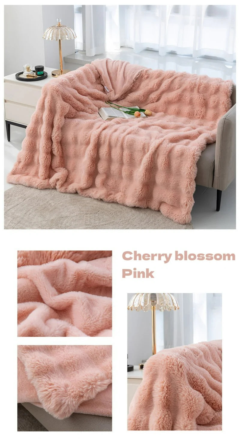 Winter Luxury Imitation Fur Plush Blanket Warm Super Soft Blankets Bed Sofa Cover Fluffy Throw Blanket Bedroom Couch Pillowcase