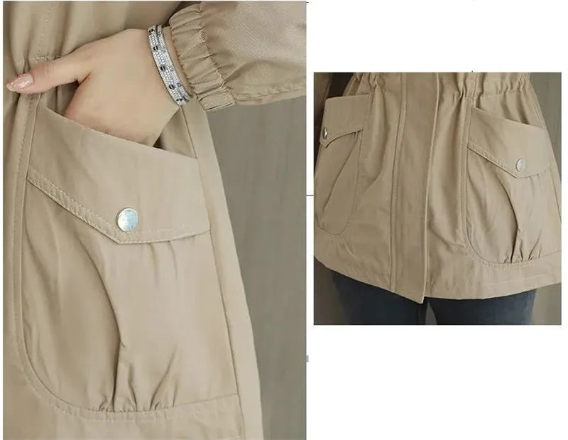 Women's Short Jacket 2023 Spring Autumn New Casual Windbreaker Stand Collar Tooling Jacket Basic Zipper Coat Tops With Lining