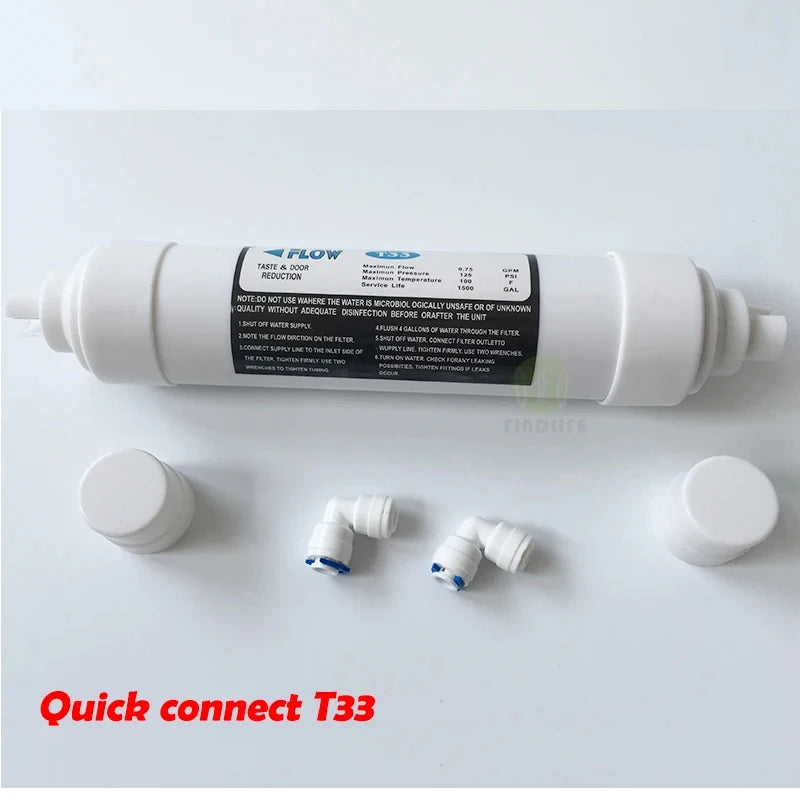 Quick connect 10 Inch T33 with 2pcs fitting Water Purifier INLINE COCONUT Carbon Post  WATER FILTER cartridge  REVERSE OSMOSIS