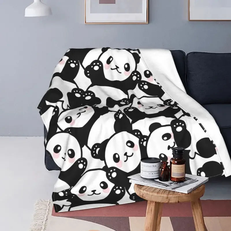 Cute Panda Cartoon Knitted Blankets Lovely Animal Flannel Throw Blanket Summer Air Conditioning Decoration Soft Warm Bedspreads