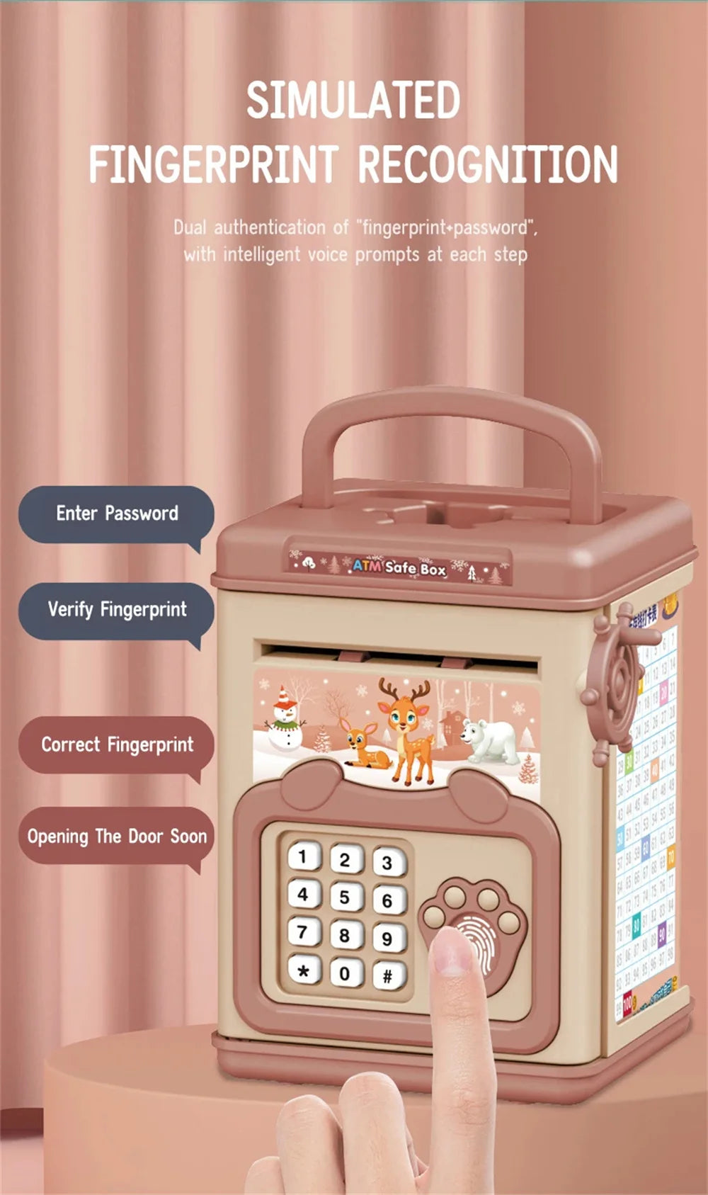 Secure Your Money With This Fun Music Cartoon Fingerprint Password Box - Perfect For Kids!