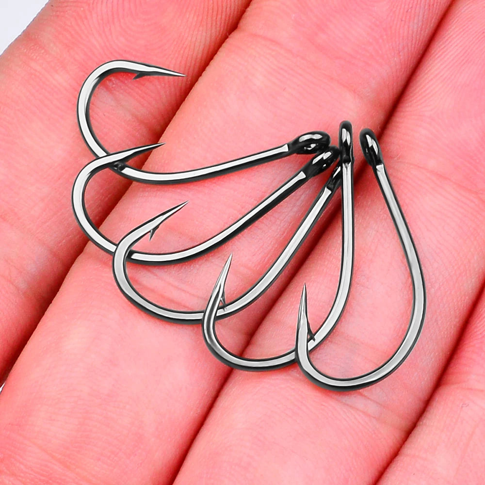 PROBEROS 100Pcs/lot High Carbon Steel Black Lure Hook 1/2/4/8 Size With Barbs Fishhook Fishing Gear Wholesale