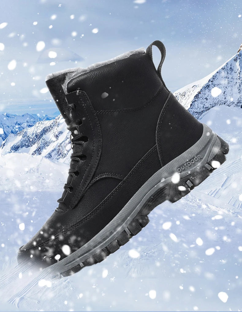 2024 Mens Sneakers Cotton Shoes Winter Plush Trekking Shoe TPR Shoes Non-slip Ankle Boots Waterproof Leather Warm Snow Boots Men