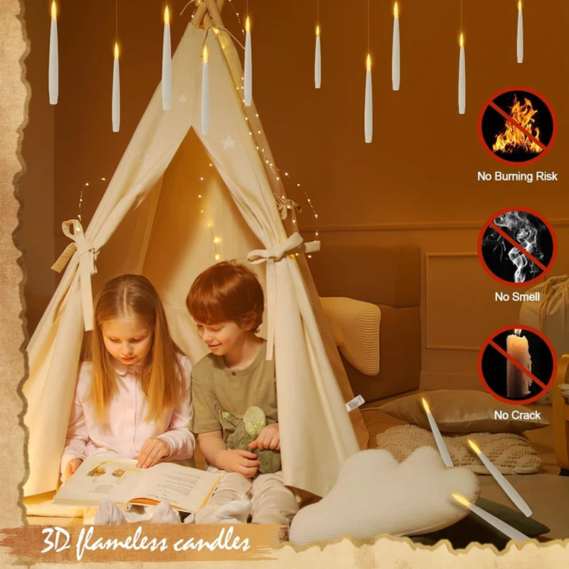 12-240Pcs New 1Battery Operated Flameless Floating Candles With Magic Wand Remote Flicker Hanging Candle Wedding/Home Decoration