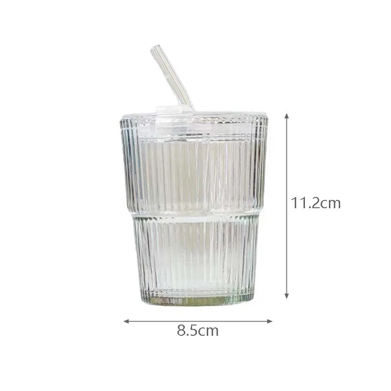 450ML Glass Cup with Lid and Straw Transparent Leakproof Coffee Mug High Temperature Resistant Tea Cup Water Bottle Drinkware